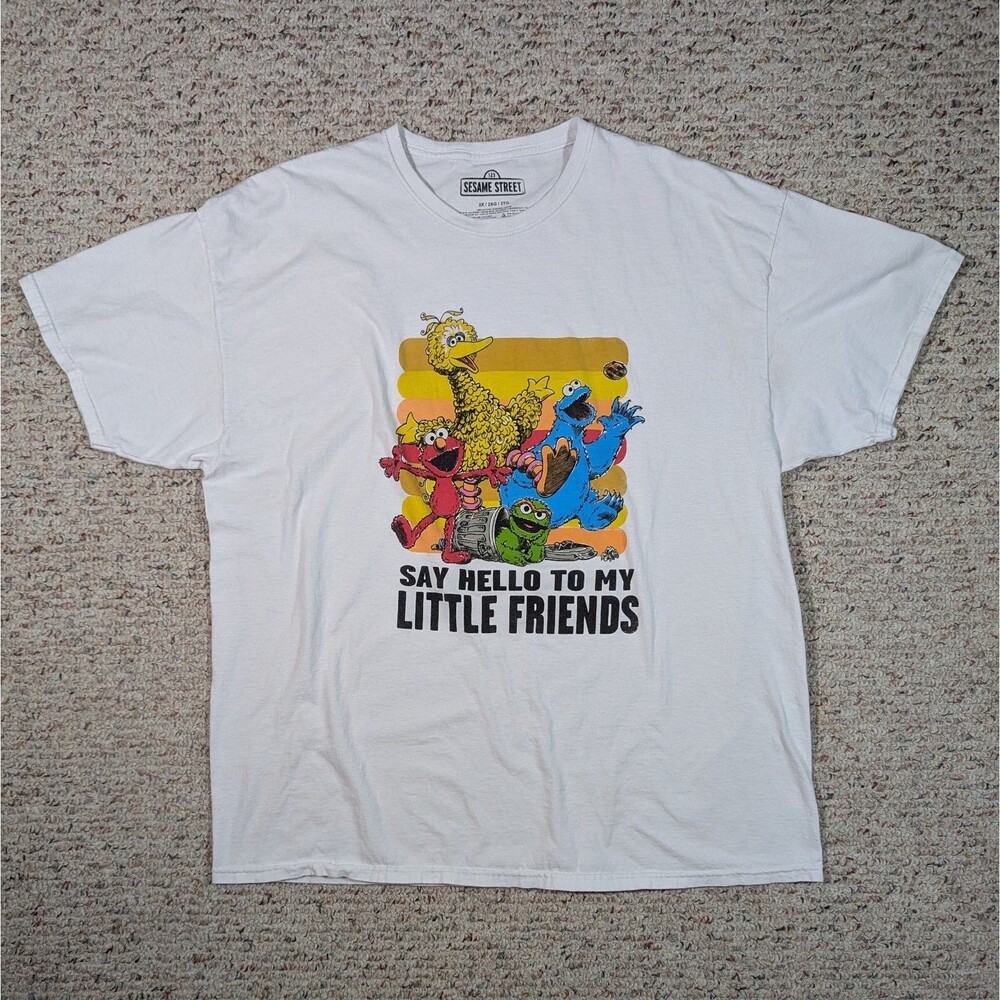 Sesame Street T-Shirt Say Hello To My Little Friends Mens 2X White Tee 2020
